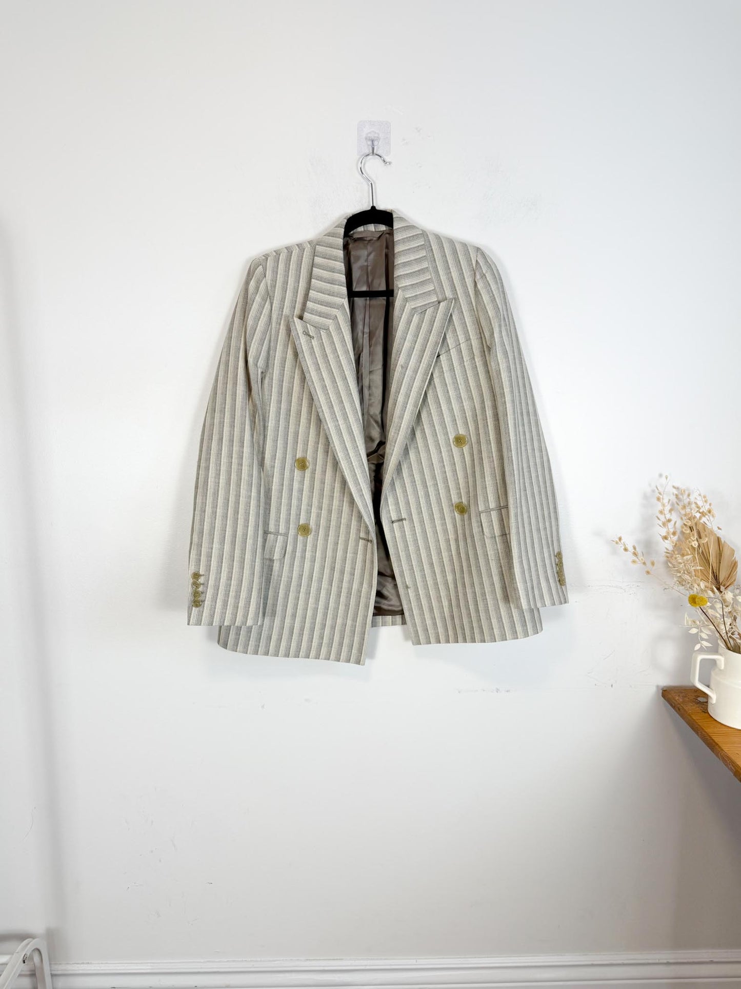 Acne Studios Designer Wool & Cotton Double Breasted Striped Blazer (Size M)