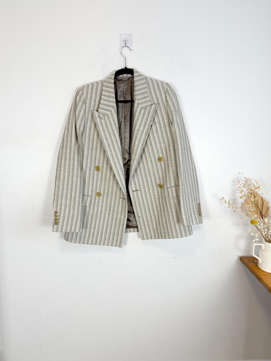 Acne Studios Designer Wool & Cotton Double Breasted Striped Blazer (Size M)