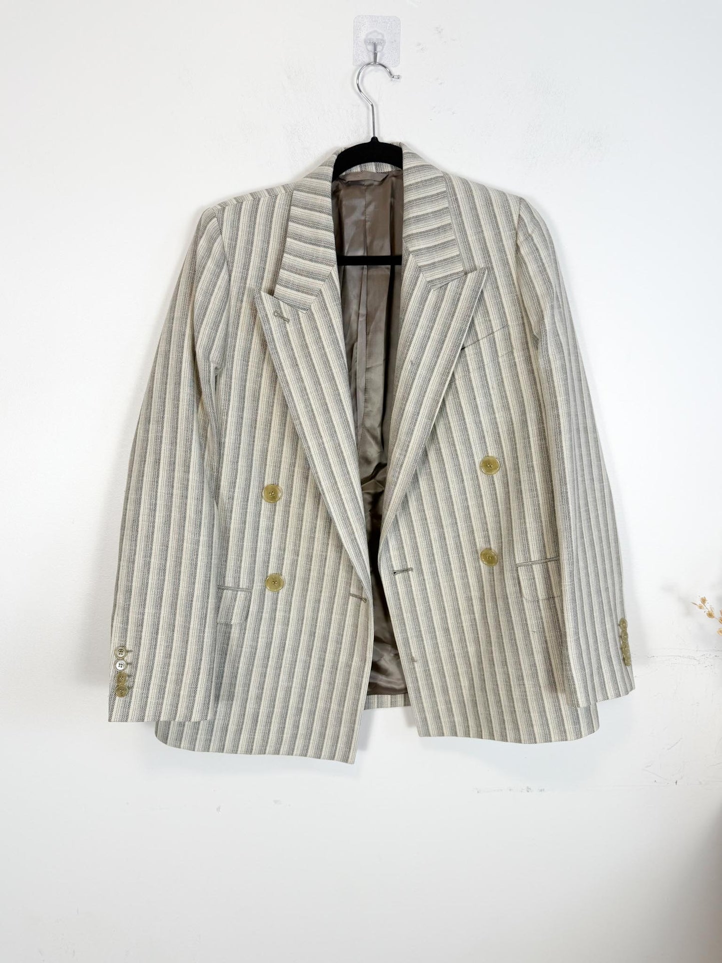 Acne Studios Designer Wool & Cotton Double Breasted Striped Blazer (Size M)