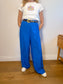 SYMTHE Designer Pleated Wide Leg Trousers in Aegean Blue (Size S/M)