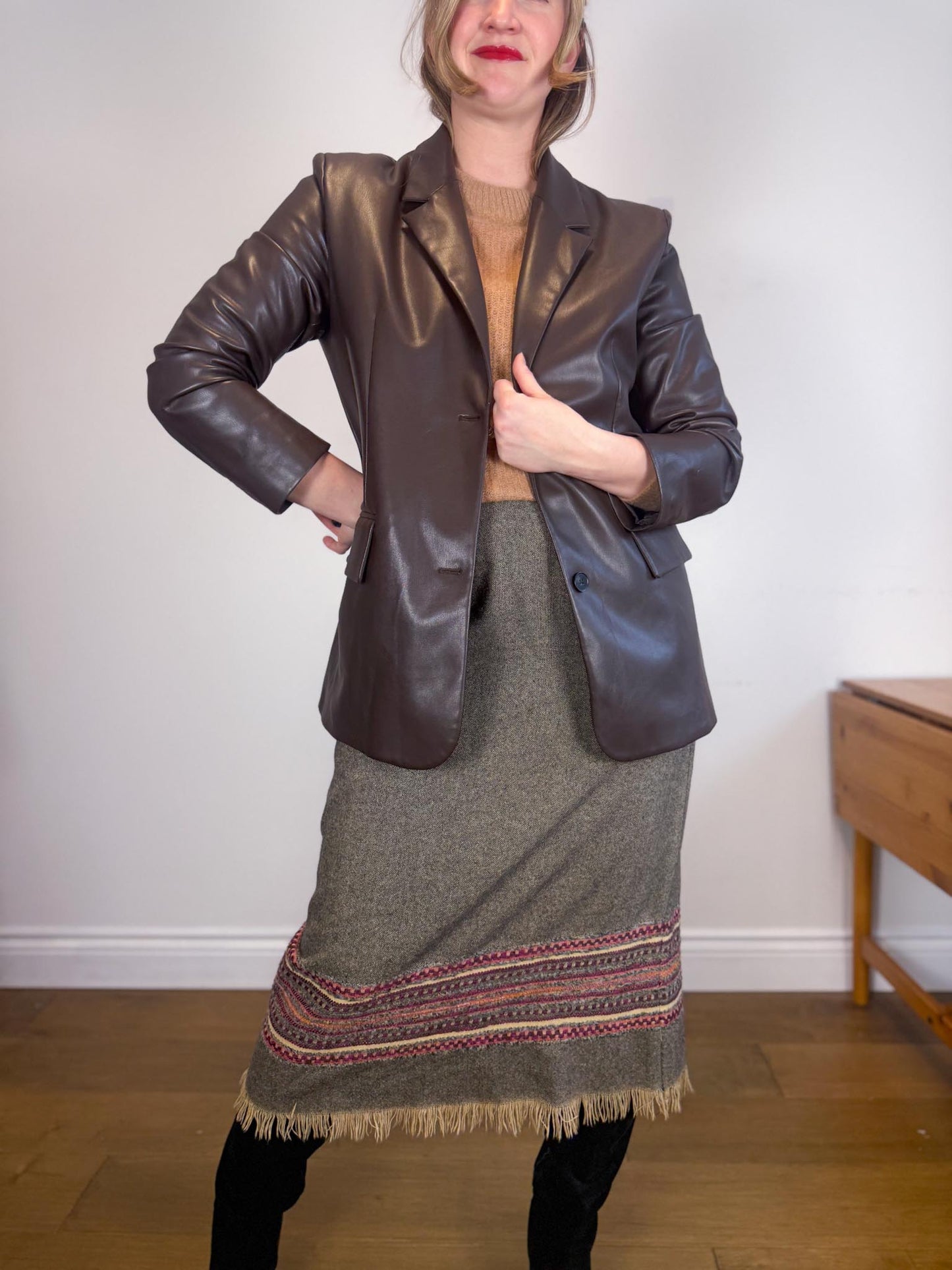 Oak & Fort Faux Leather Jacket in Dark Brown (Size M/L)