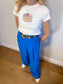 SYMTHE Designer Pleated Wide Leg Trousers in Aegean Blue (Size S/M)