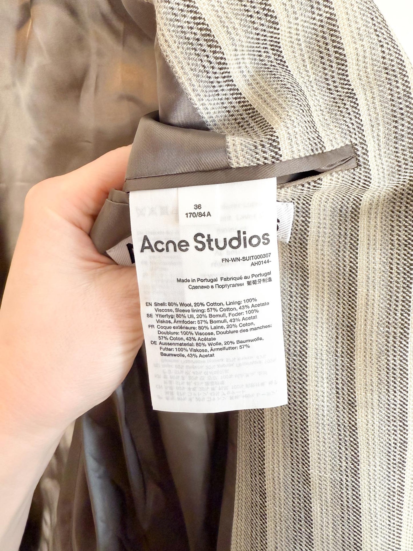 Acne Studios Designer Wool & Cotton Double Breasted Striped Blazer (Size M)