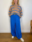 SYMTHE Designer Pleated Wide Leg Trousers in Aegean Blue (Size S/M)