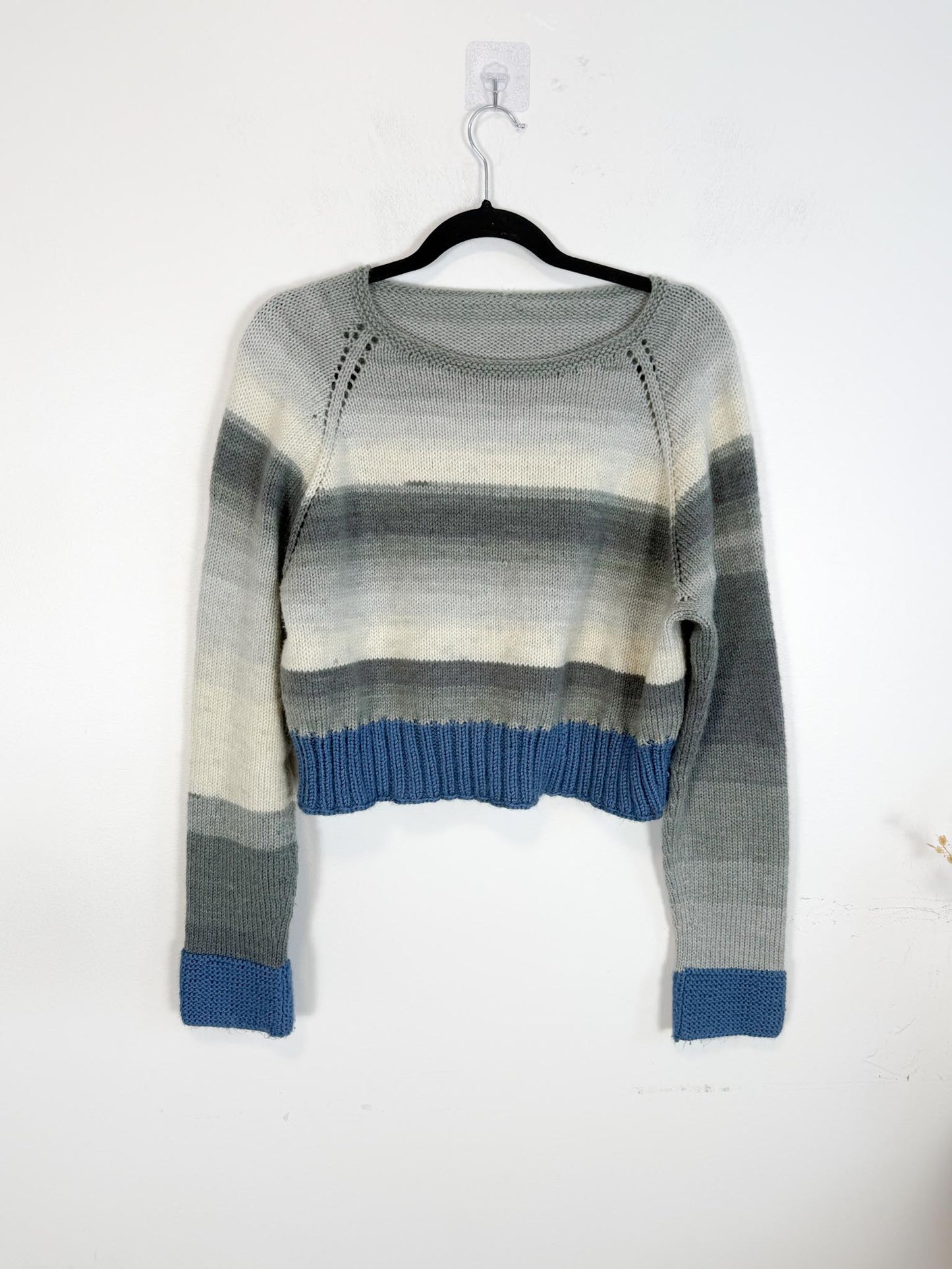Handmade Knit Sweater in Blue/Grey (Size M)