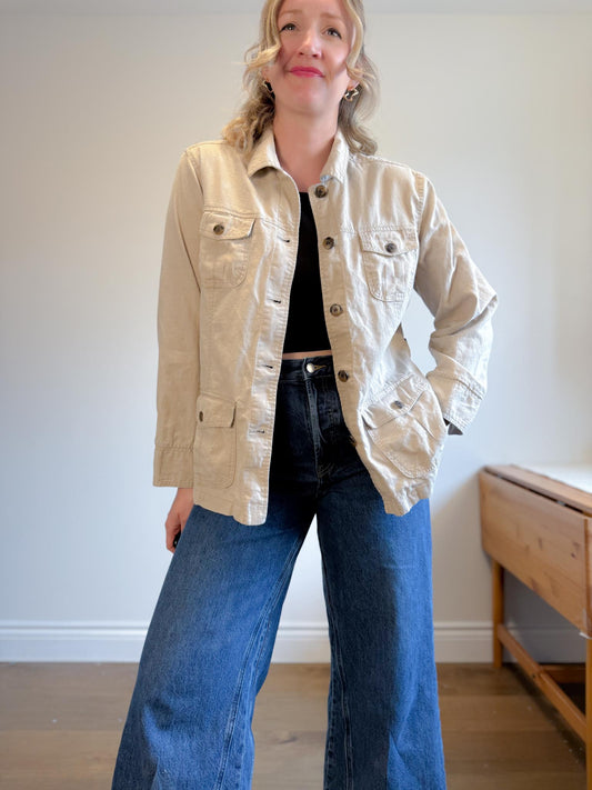 Vintage Linen Shacket in Oatmeal (Size XL)
