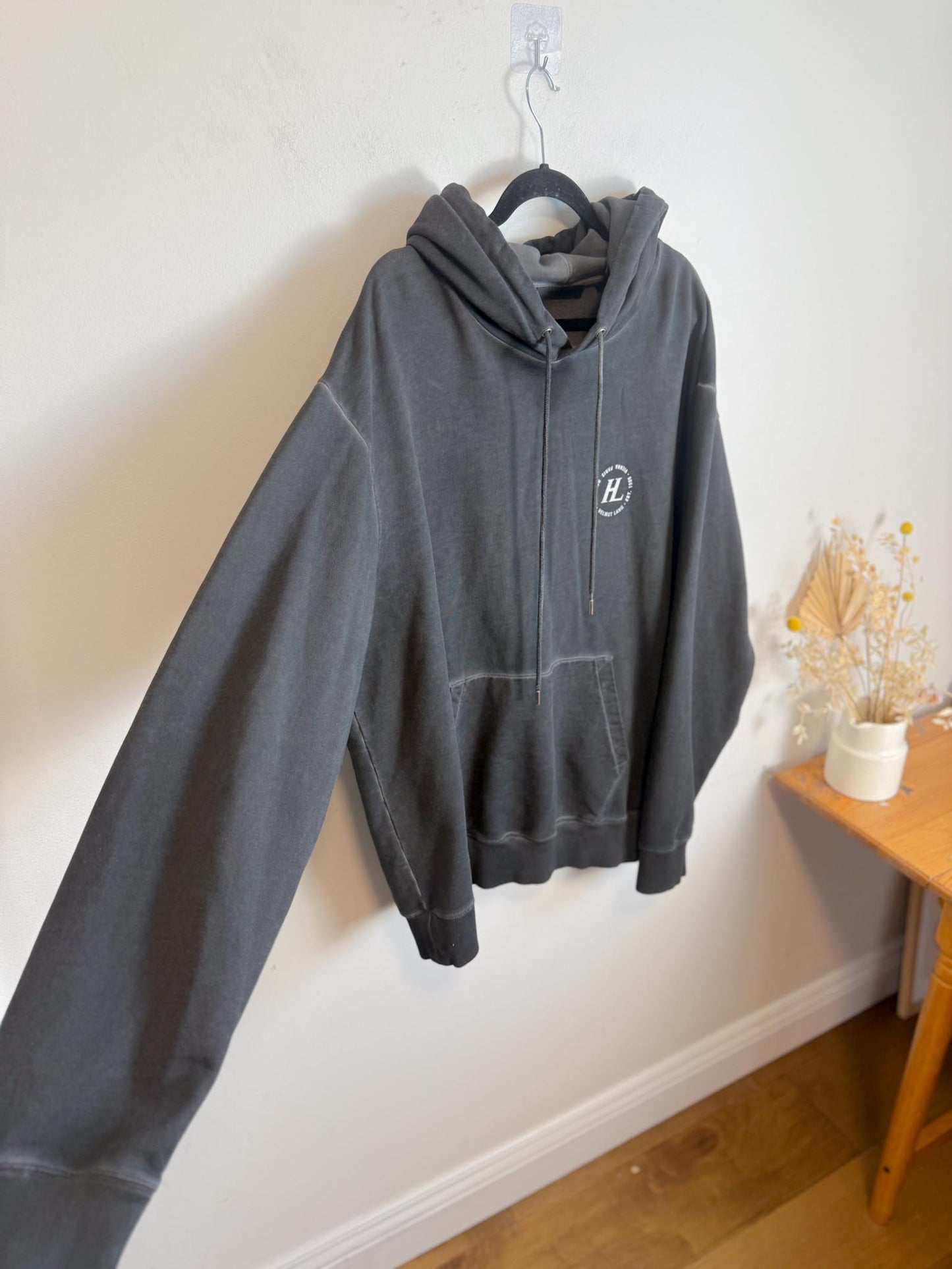 HELMUT LANG Designer Logo Hoodie Sweatshirt in Grey (Size XXL)