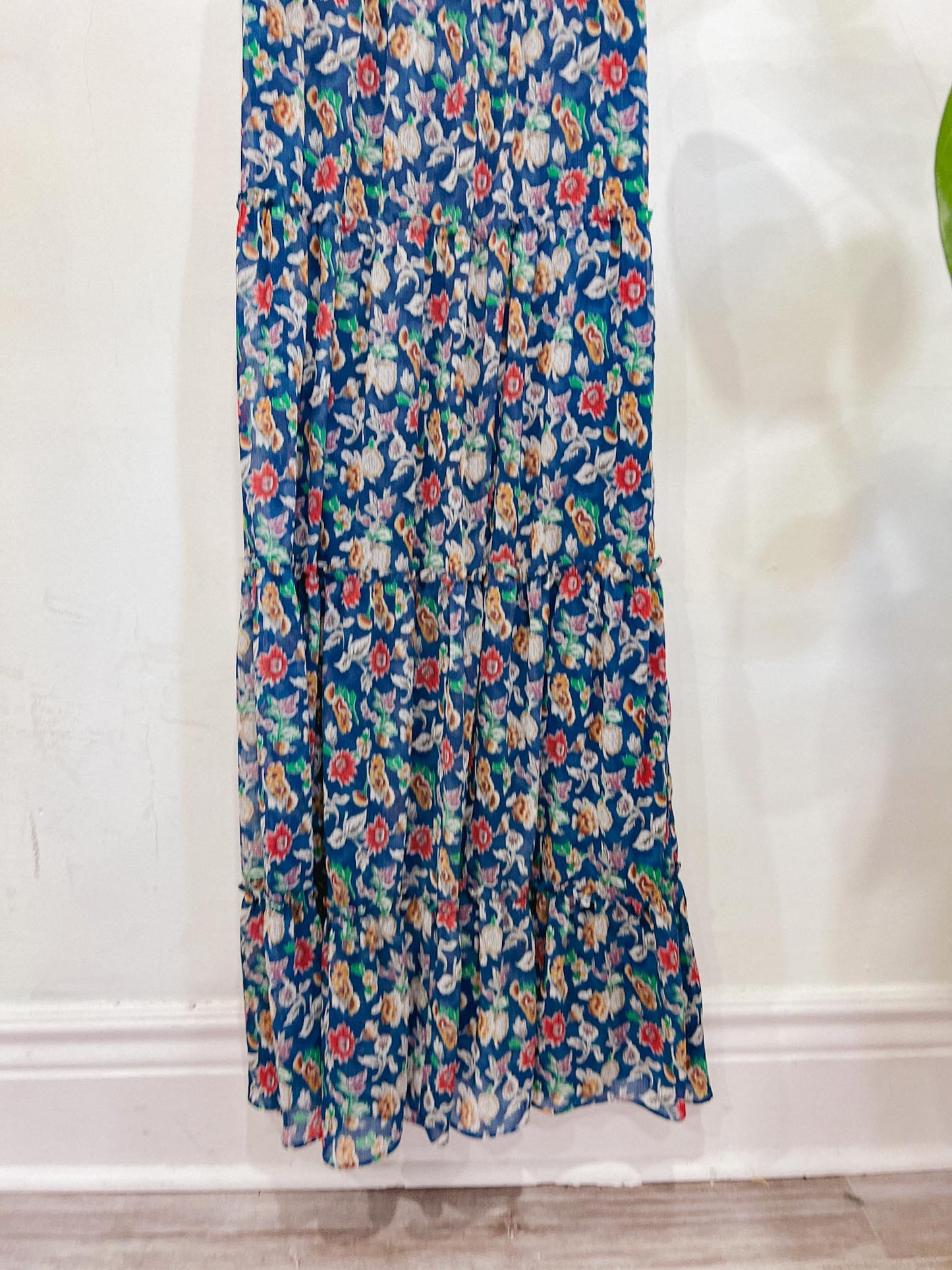 Ralph Lauren Blue Floral Maxi Dress with Flutter Sleeve (Size S)