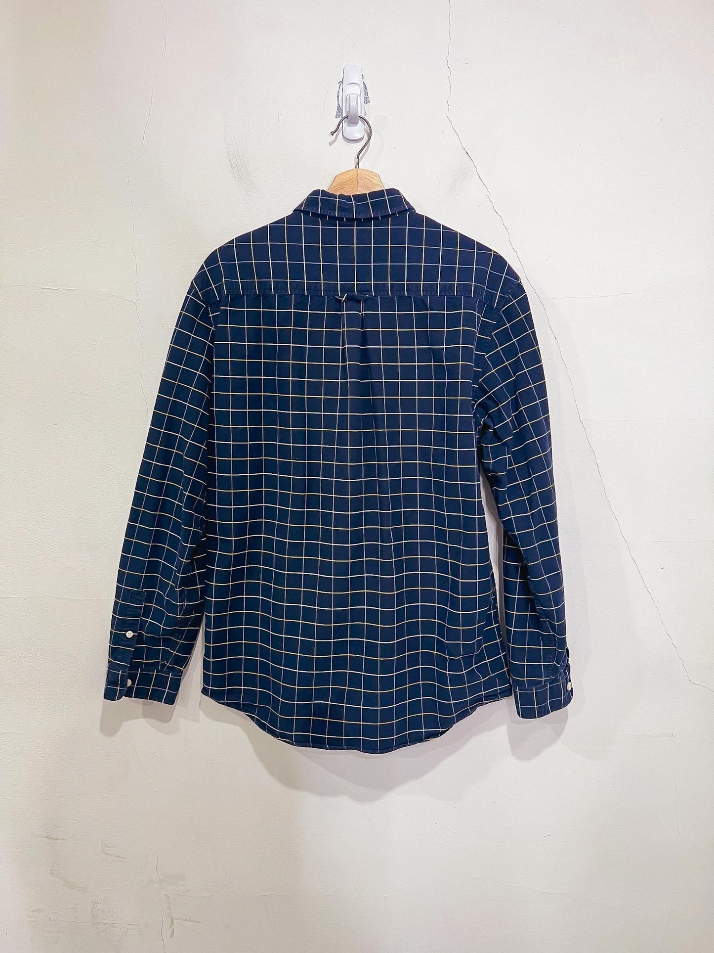 Frank & Oak "The Jasper Oxford Shirt in Navy/Yellow/White Check" (Size L)