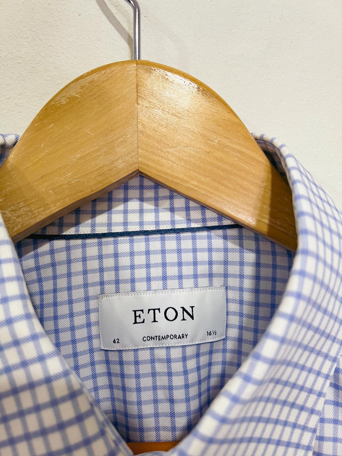 ETON Contemporary Men's Shirt in Blue/White Check (Size 42 / 16 1/2)