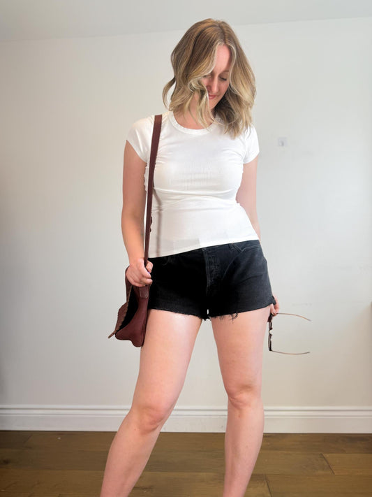 AGOLDE "Parker Black Denim Shorts" (Size 32)
