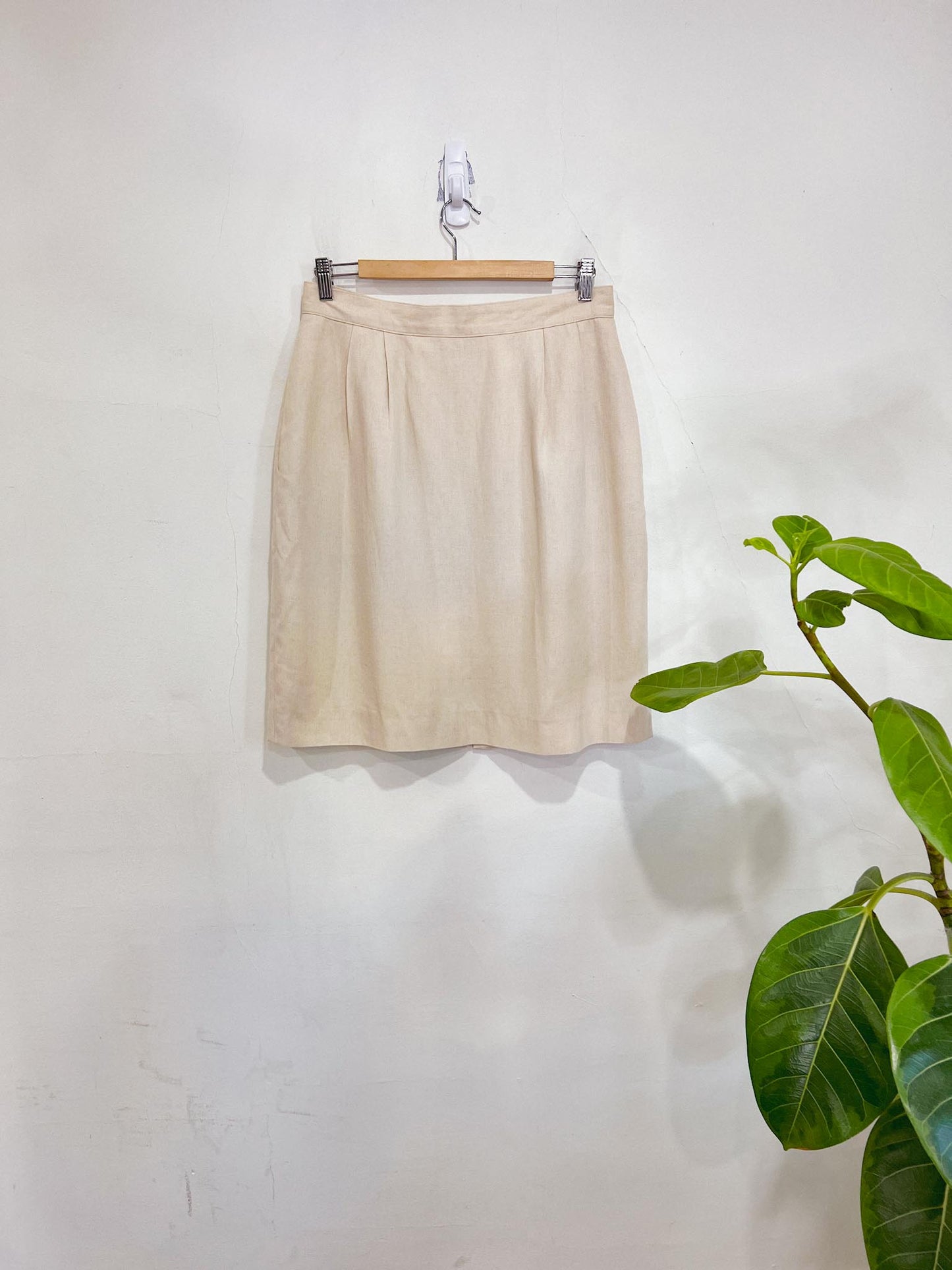 Vintage Linen Blend Skirt in Beige (Size L)