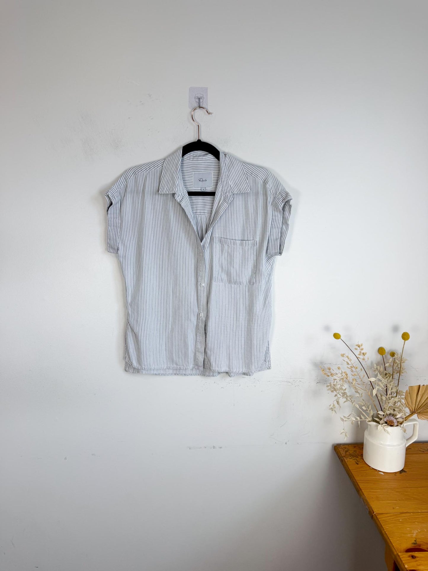 Rails "Whitney Short Sleeve Shirt in White/Black Pinstripe" (Size XS-M)