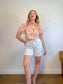 Maje Embroidered Cropped Blouse with Front Tie in White/Pink/Orange (Size M)