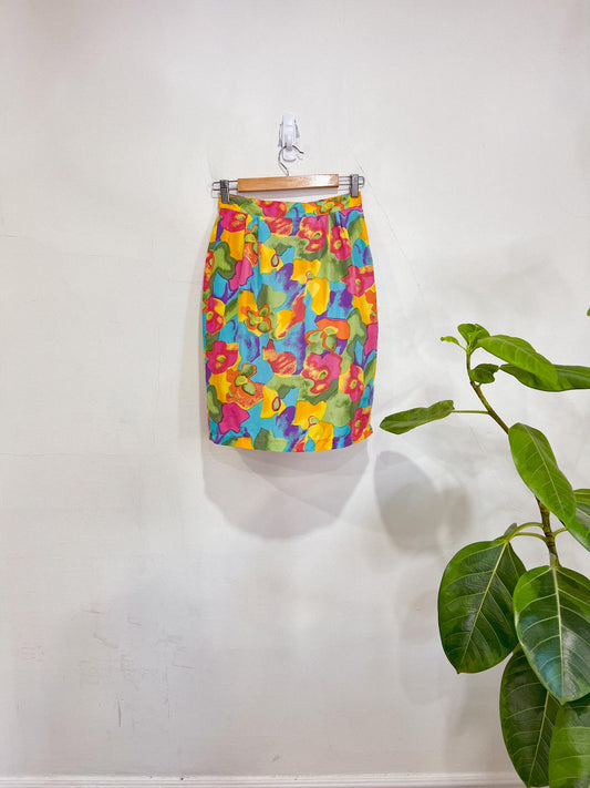 Vintage Silk Floral Mini Skirt (Size XS/S)