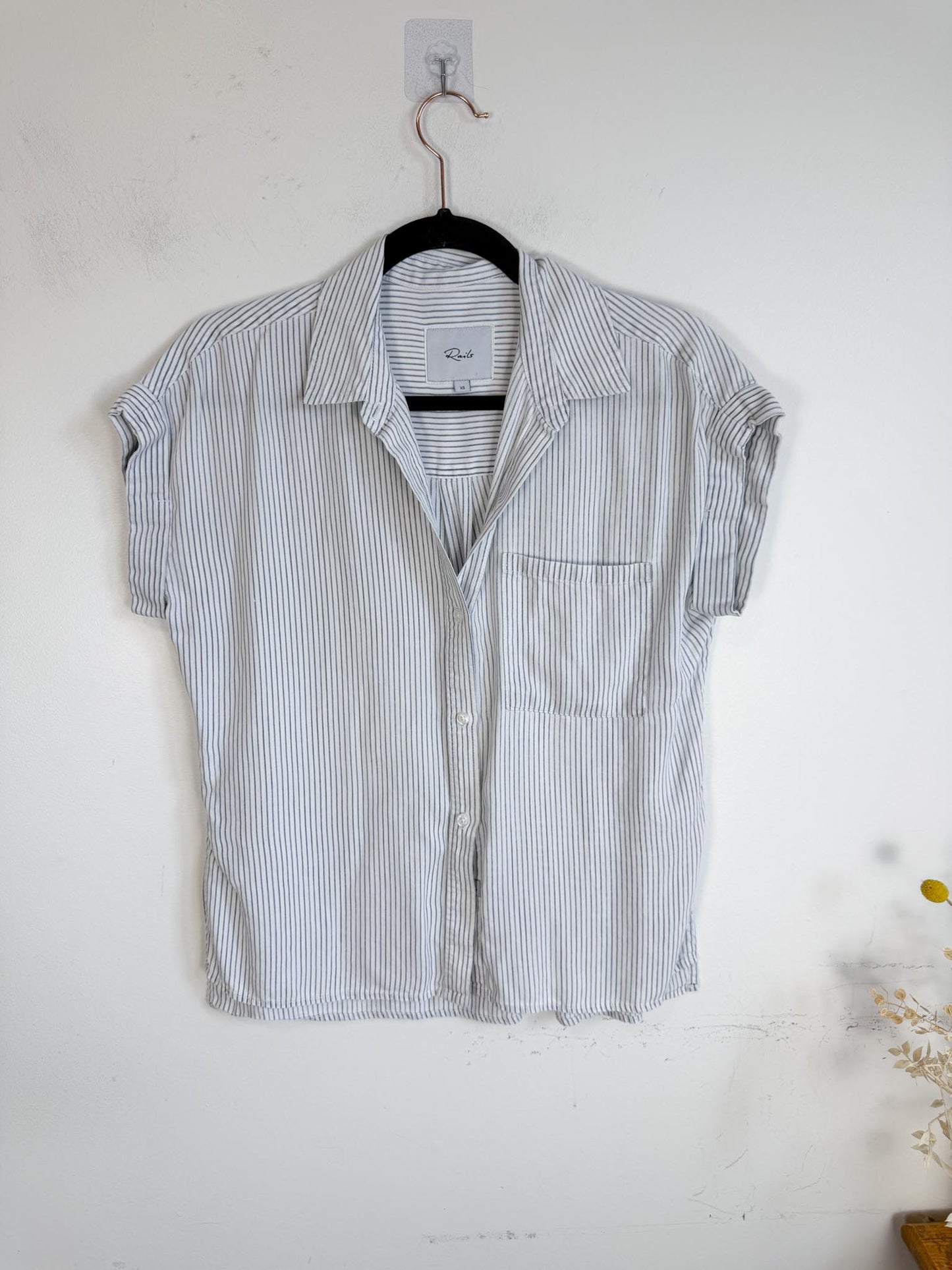 Rails "Whitney Short Sleeve Shirt in White/Black Pinstripe" (Size XS-M)