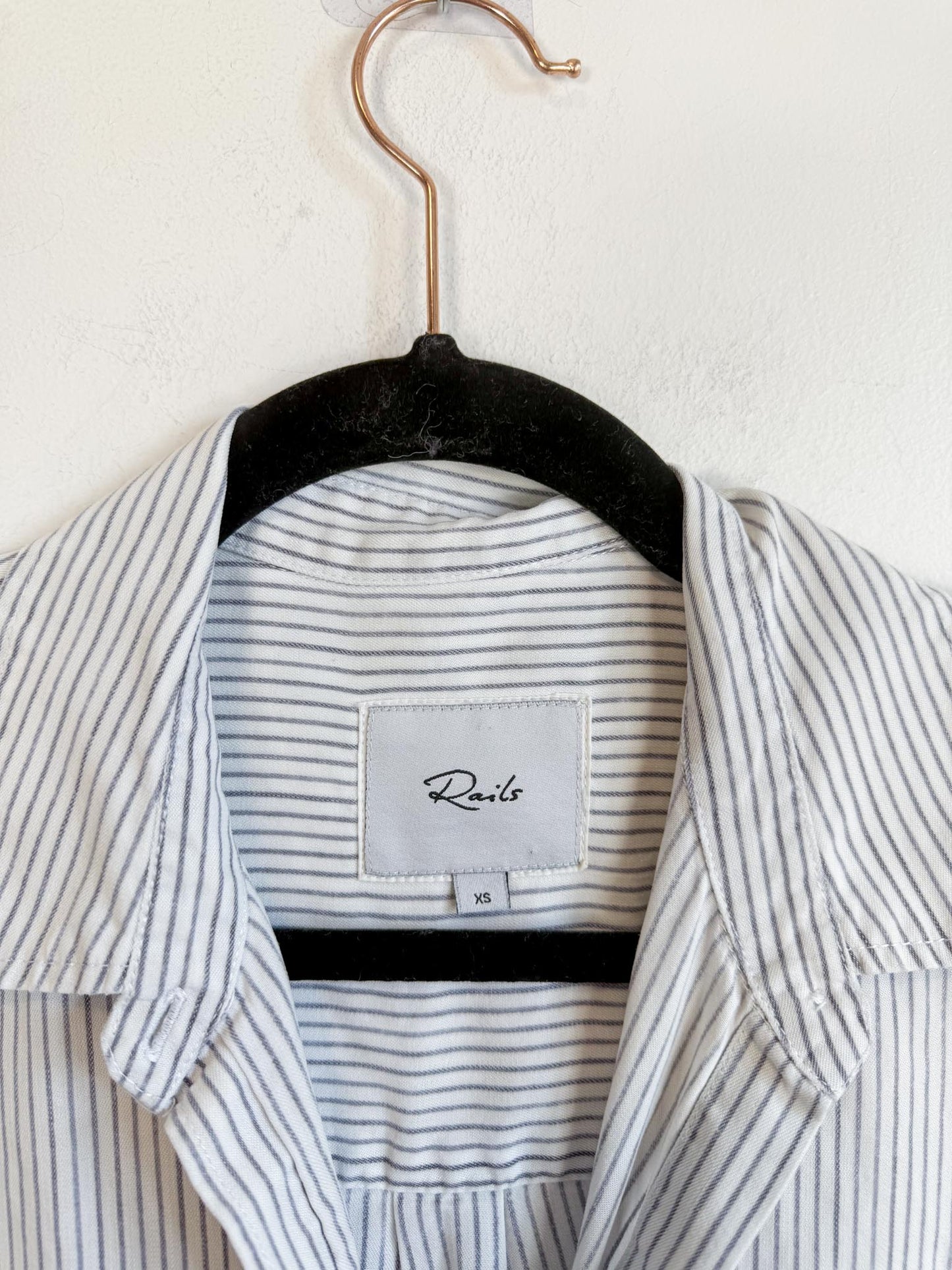 Rails "Whitney Short Sleeve Shirt in White/Black Pinstripe" (Size XS-M)
