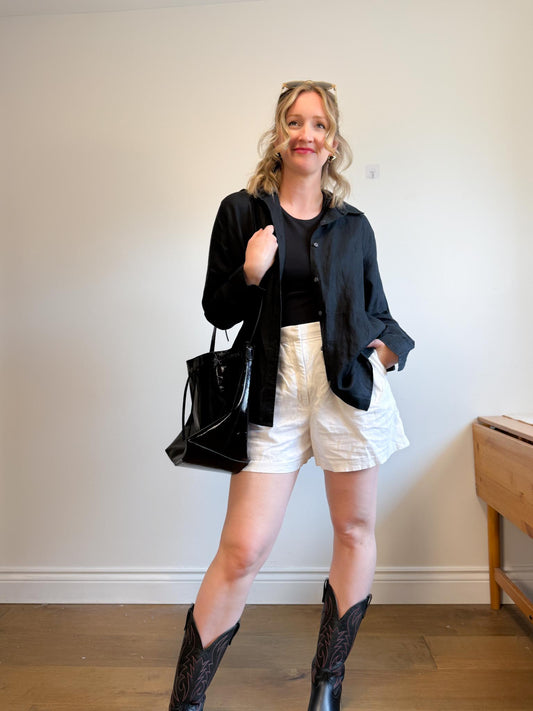 Hudson North Oversized Linen Blouse in Black (Size 1X)