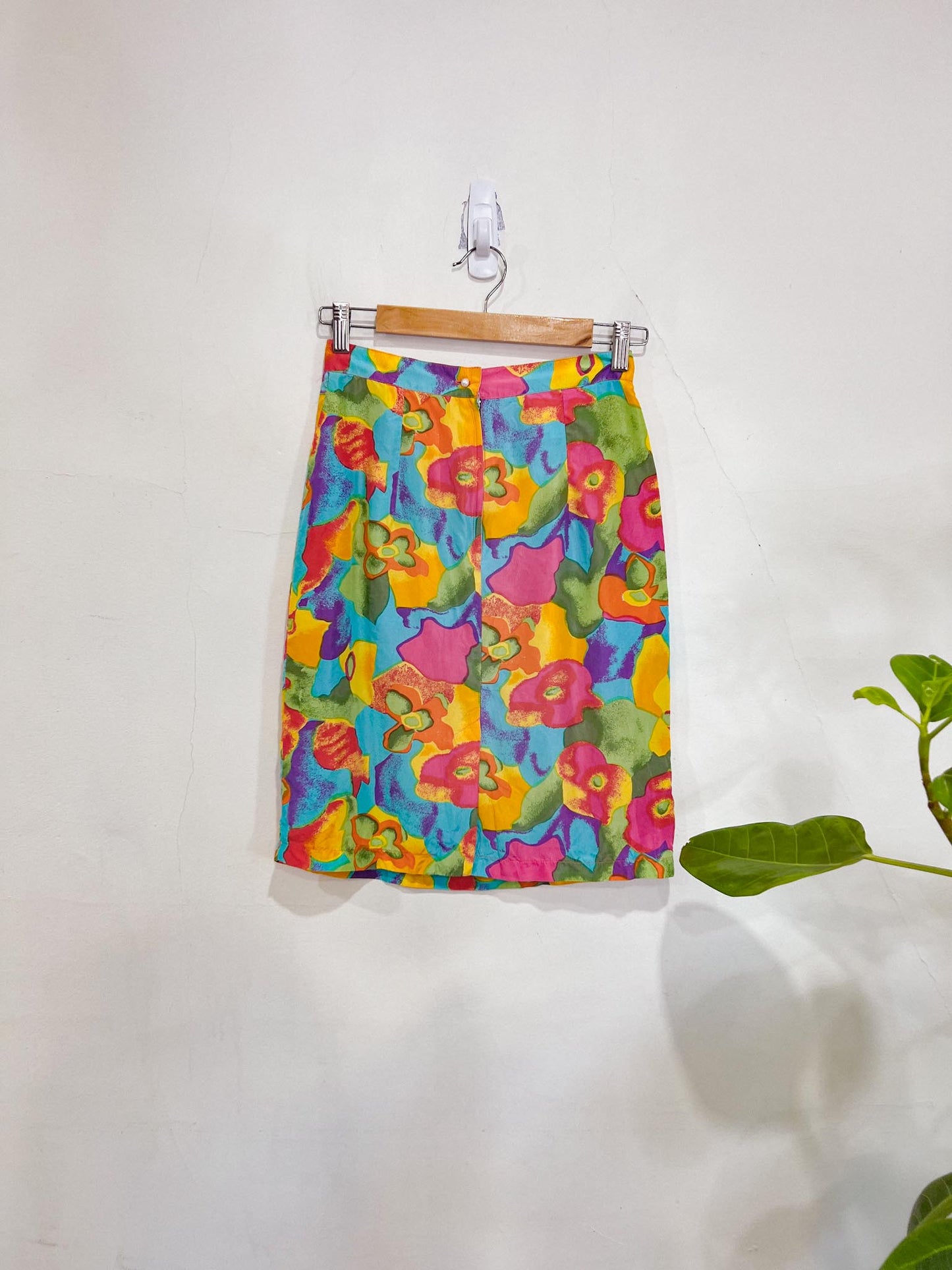 Vintage Silk Floral Mini Skirt (Size XS/S)