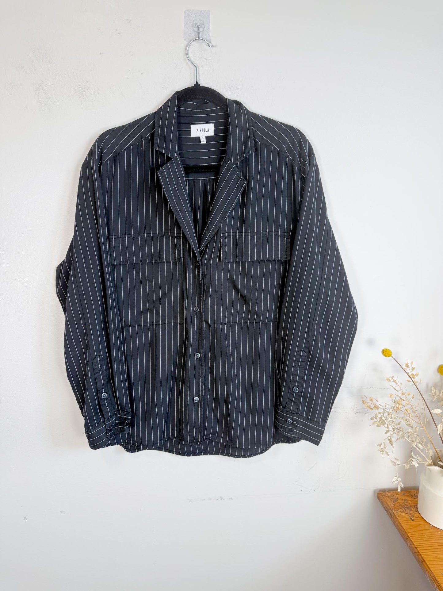 PISTOLA Striped Button Down in White/Black (Size S-L)