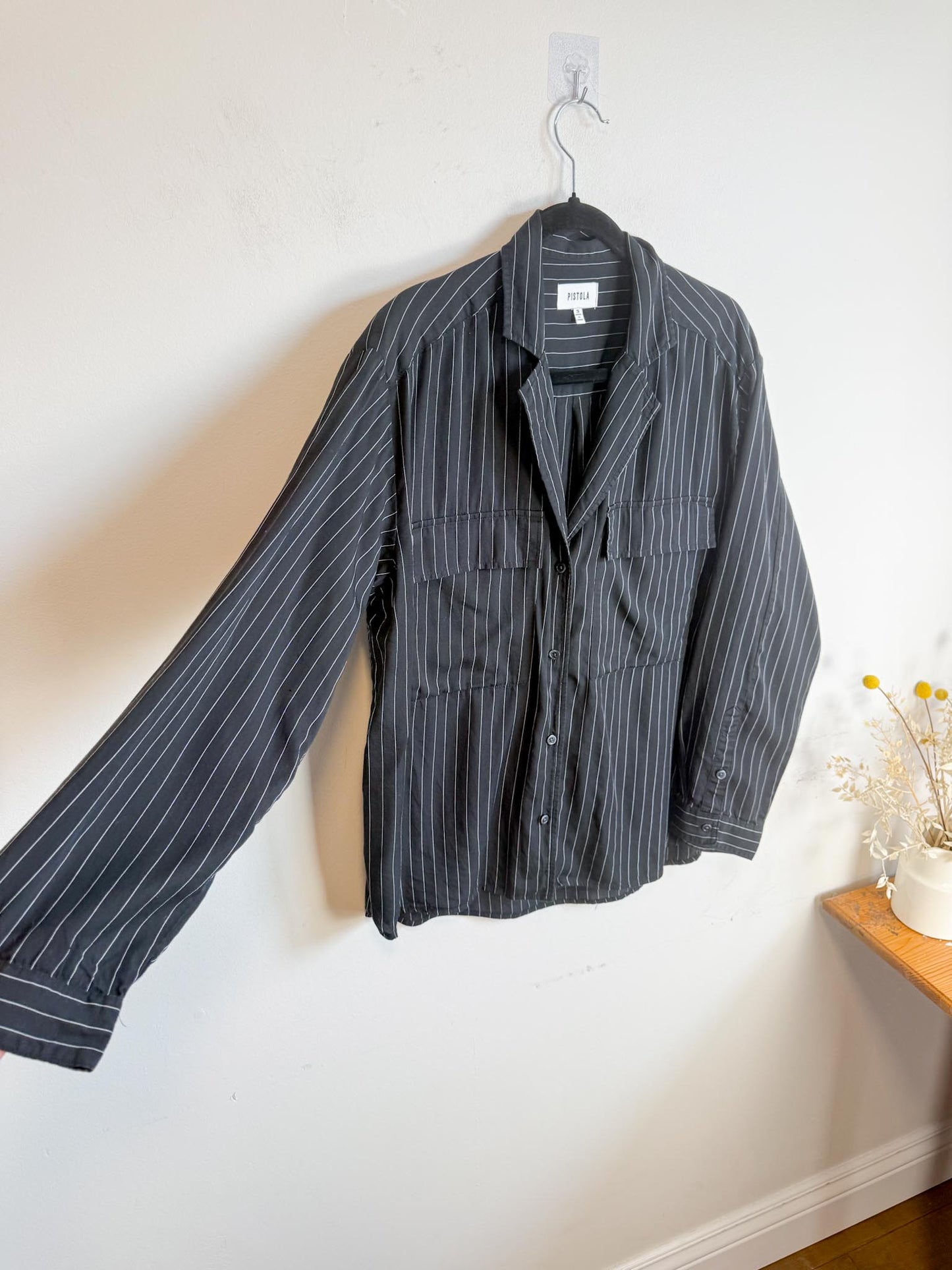 PISTOLA Striped Button Down in White/Black (Size S-L)