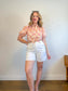 Maje Embroidered Cropped Blouse with Front Tie in White/Pink/Orange (Size M)