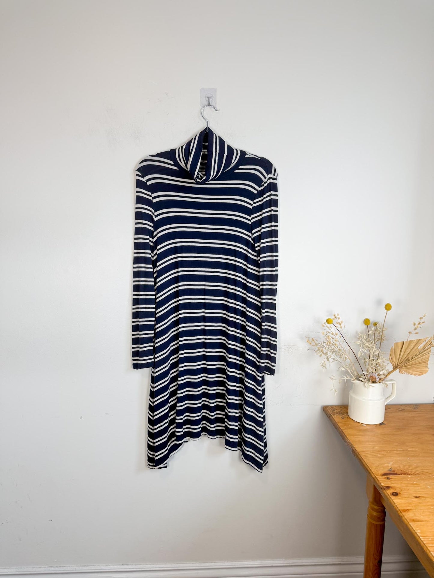 Anthropologie Maeve Turtleneck Swing Dress in Blue/White Stripe (Size M/L)