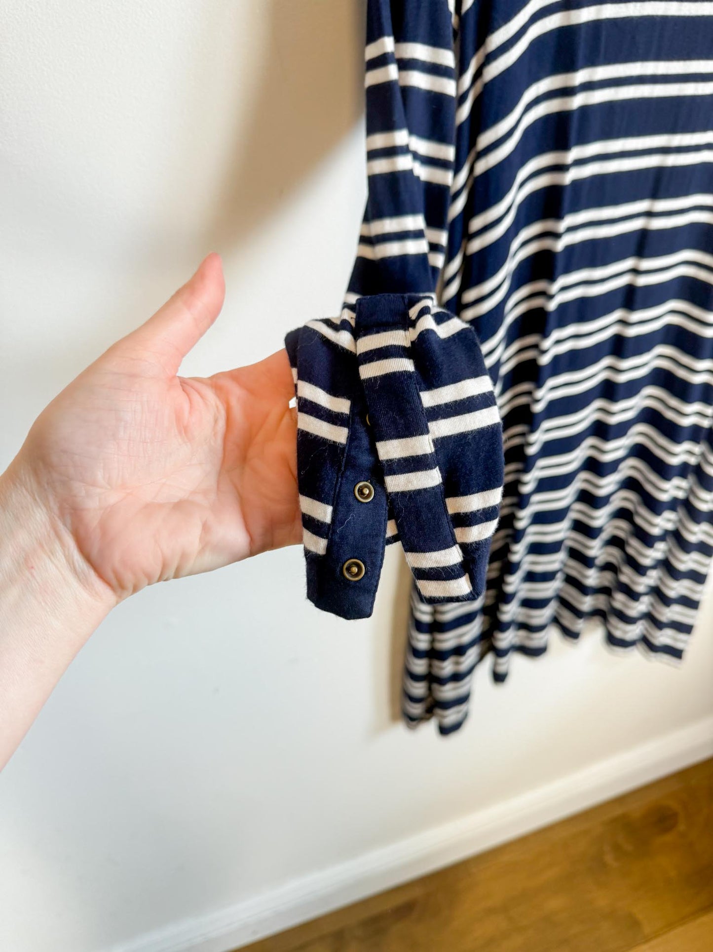 Anthropologie Maeve Turtleneck Swing Dress in Blue/White Stripe (Size M/L)