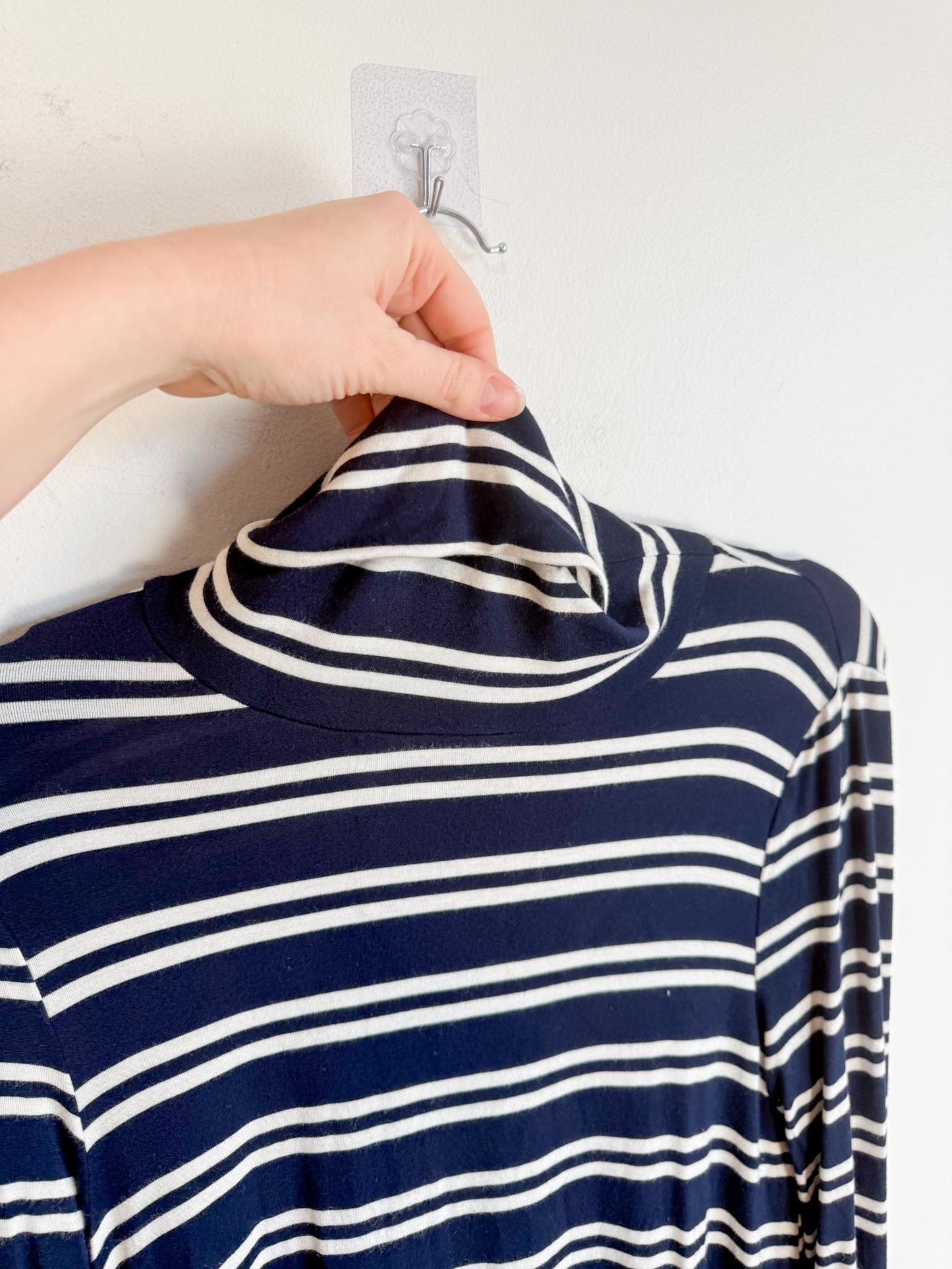 Anthropologie Maeve Turtleneck Swing Dress in Blue/White Stripe (Size M/L)