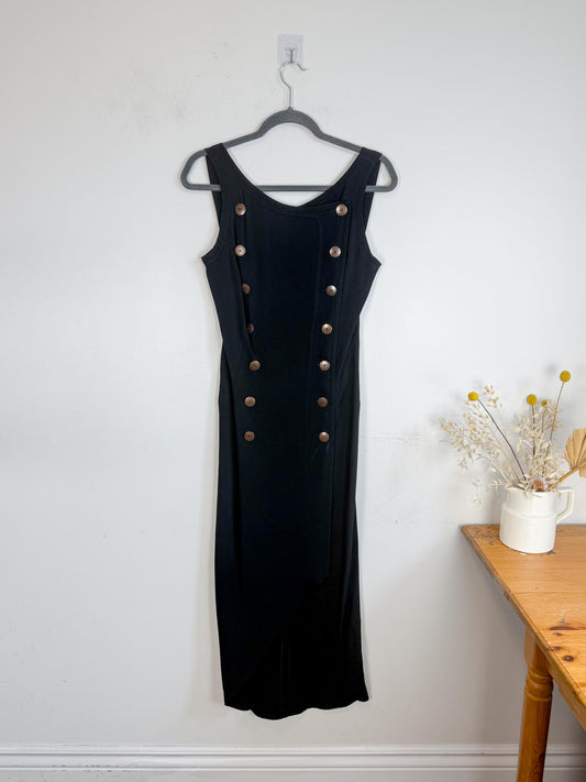 Vintage 1980s OZBEK Fitted Button Dress in Black SOLD AS IS(Size M)