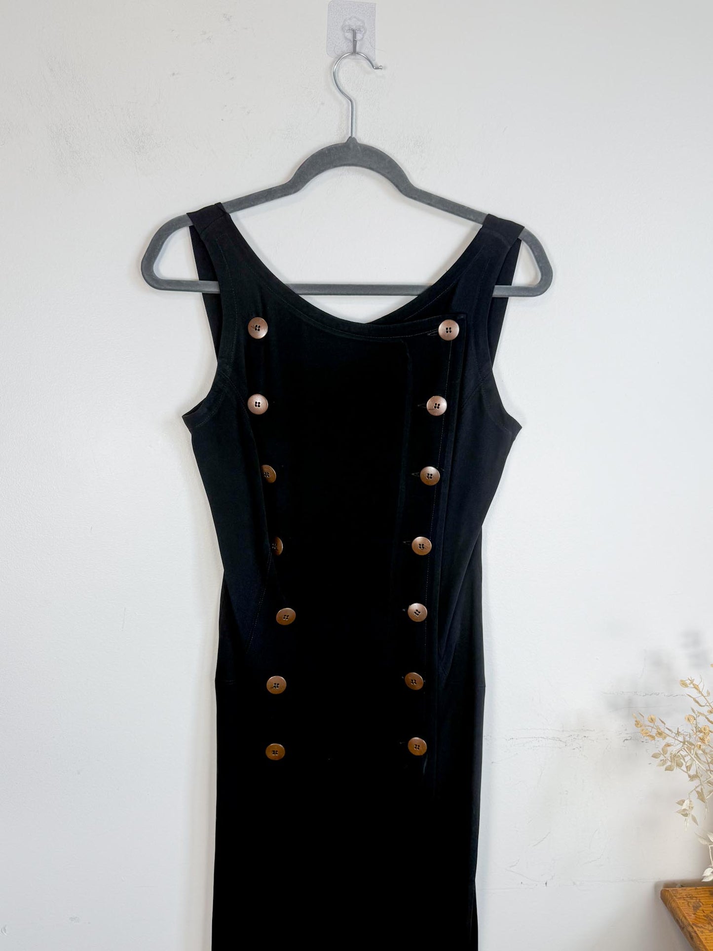 Vintage 1980s OZBEK Fitted Button Dress in Black SOLD AS IS(Size M)