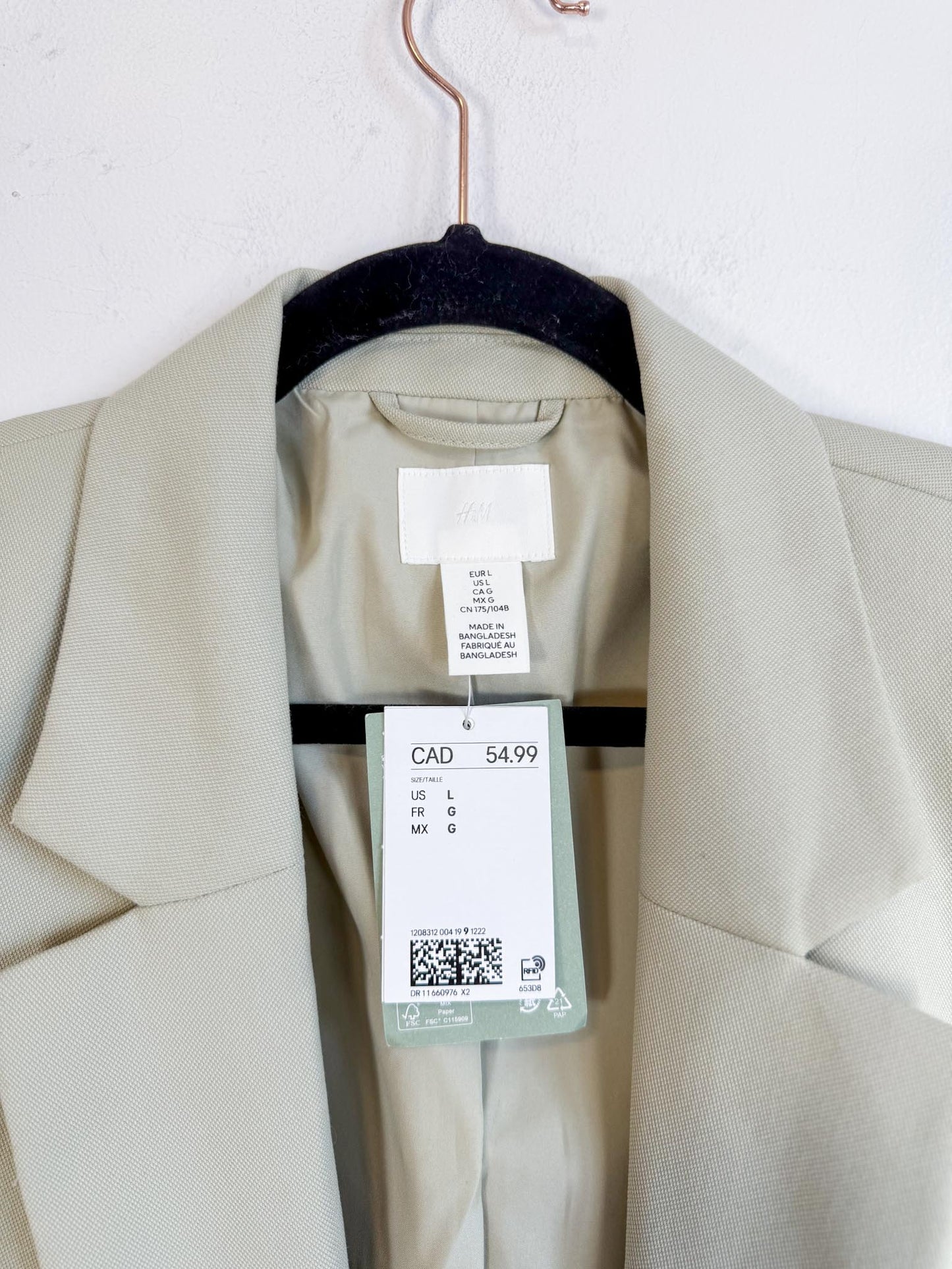 H&M Oversized Blazer in Light Grey Green NWT (Size L)