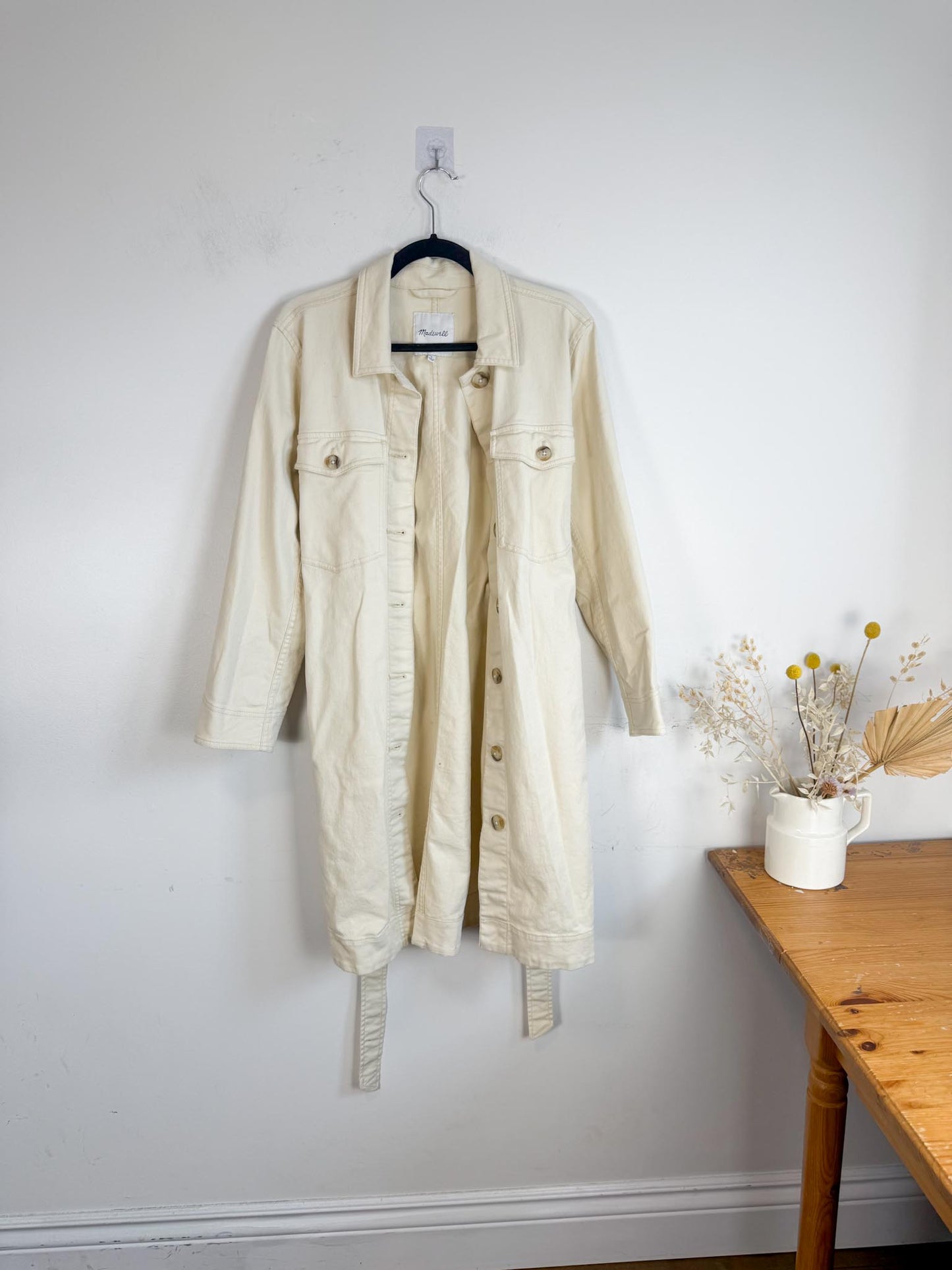Madewell Long Belted Chore Coat in Khaki (Size S/M)