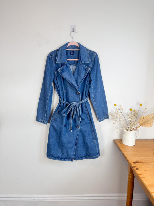 Gap Long Denim Trench Coat with Belt (Size L)