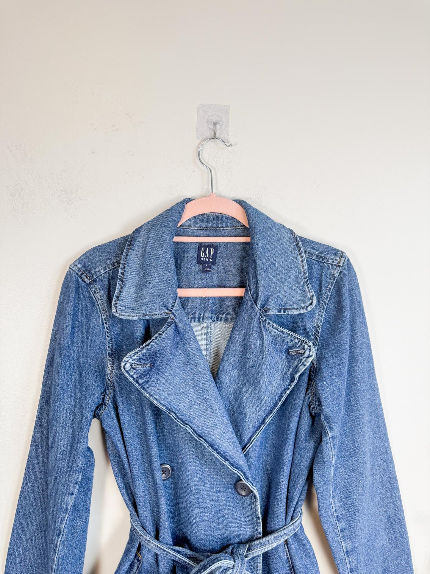 Gap Long Denim Trench Coat with Belt (Size L)
