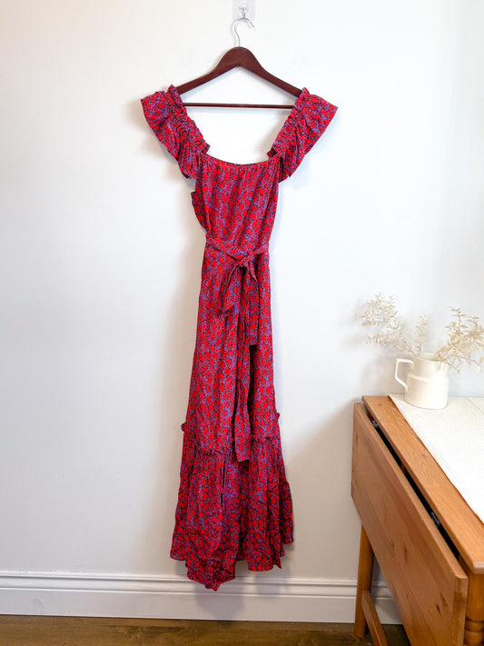 Derek Lam 10 Crosby "Iris Poppy Ruffle Cami Dress" in Red/Purple (Size S)