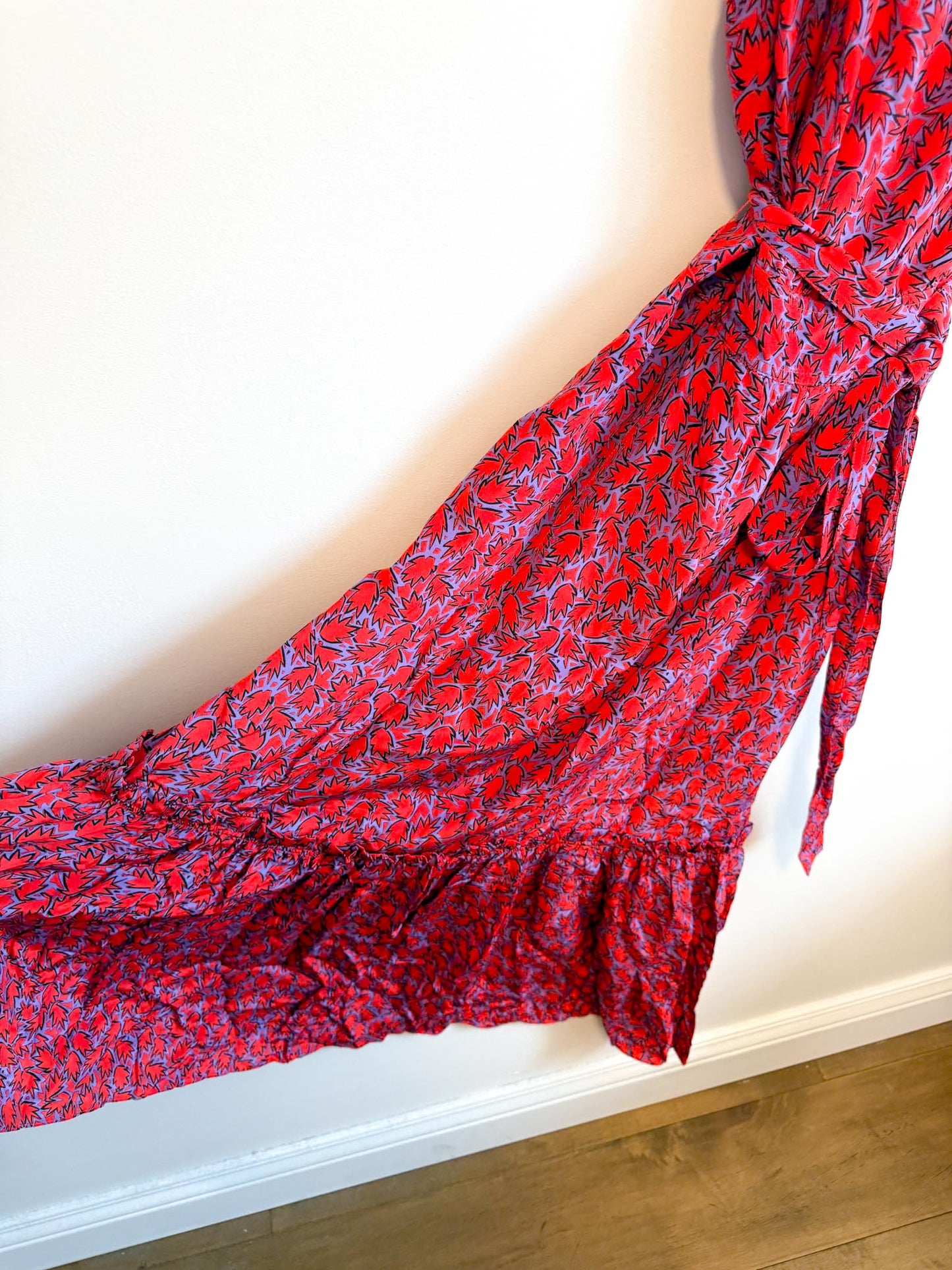 Derek Lam 10 Crosby "Iris Poppy Ruffle Cami Dress" in Red/Purple (Size S)