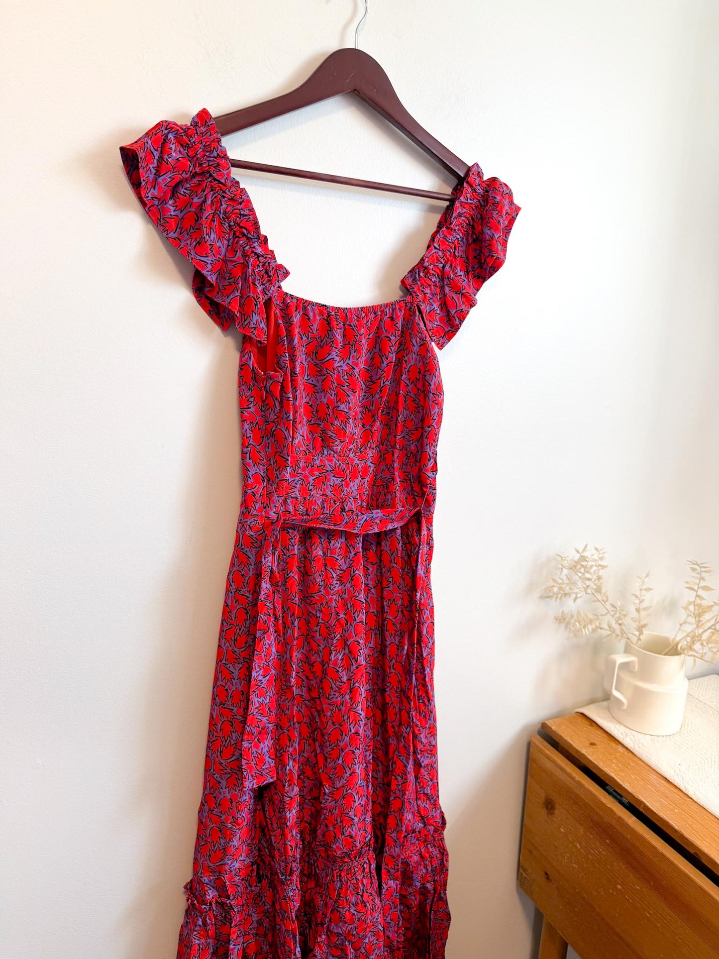 Derek Lam 10 Crosby "Iris Poppy Ruffle Cami Dress" in Red/Purple (Size S)