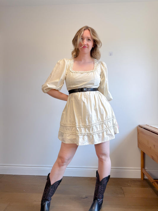 Gap Babydoll Puff Sleeve Mini Dress in Beige (Size L)