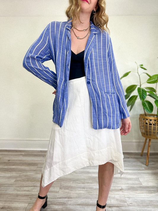 Tribal Blue Striped Lightweight Blazer (Size XL)