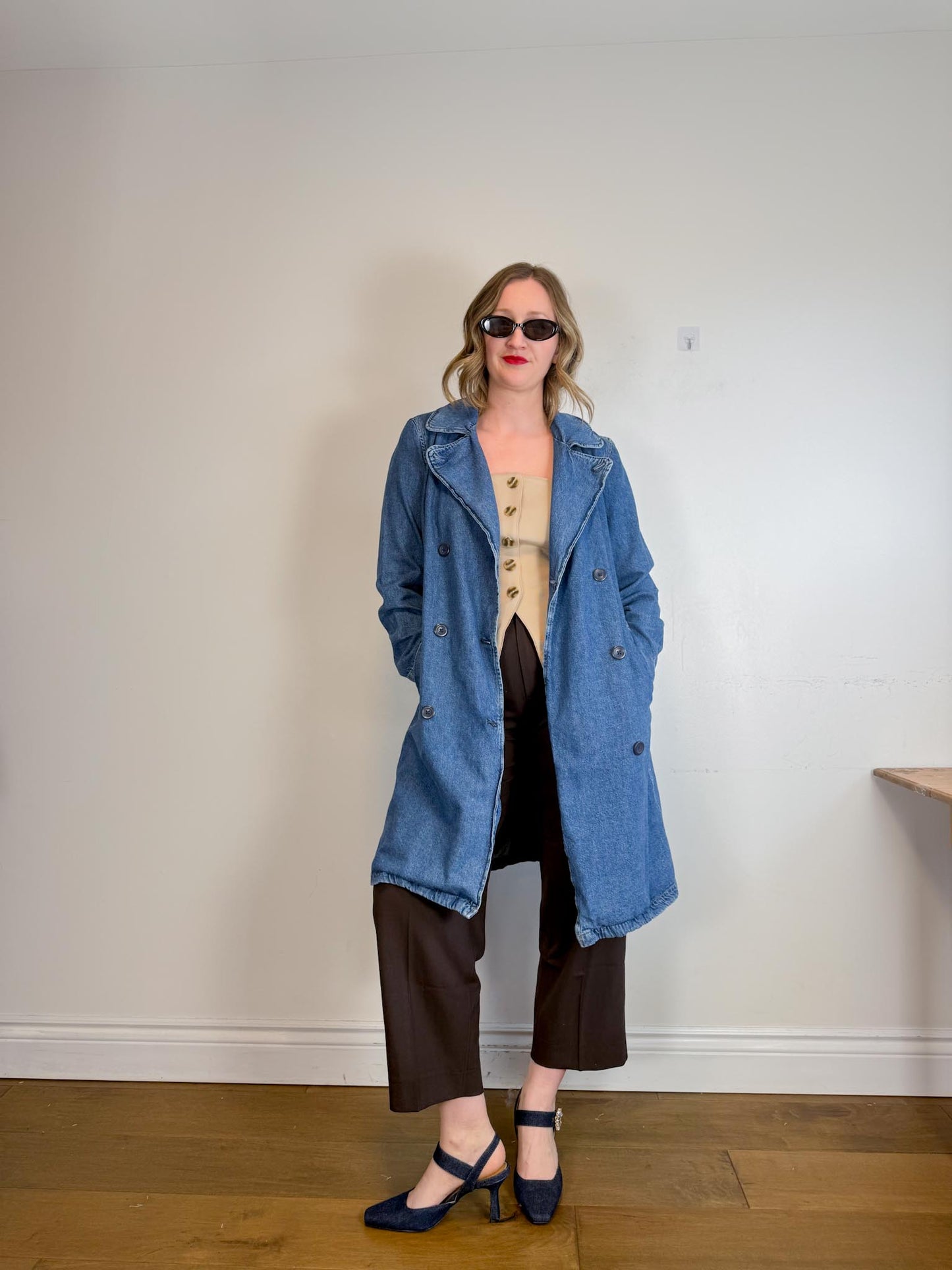 Gap Long Denim Trench Coat with Belt (Size L)