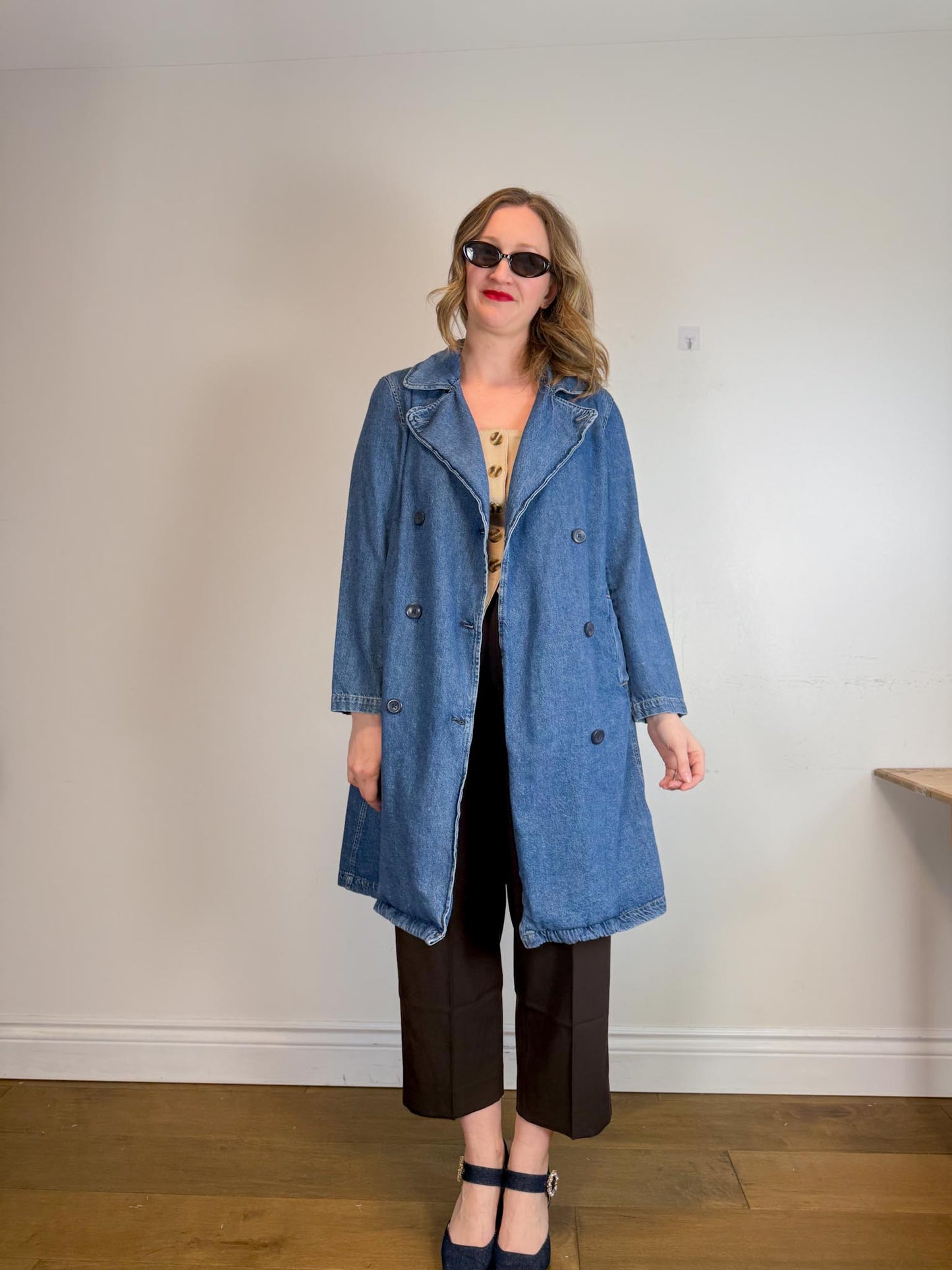 Gap Long Denim Trench Coat with Belt (Size L)