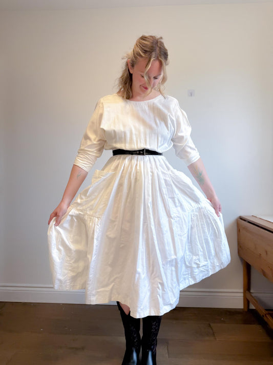 Vintage Arpeges Midi Dress with Low Back in White (Size S)