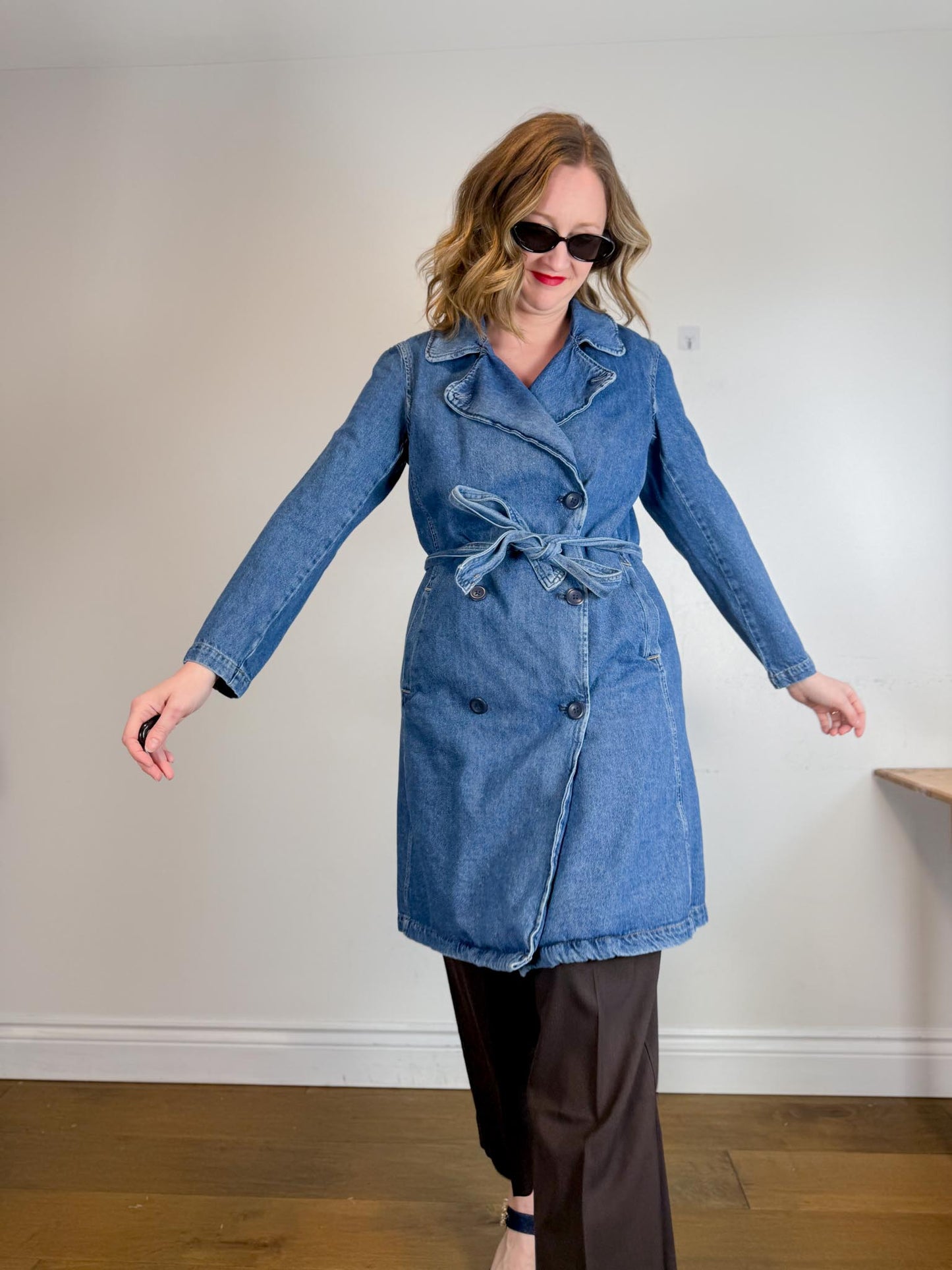 Gap Long Denim Trench Coat with Belt (Size L)