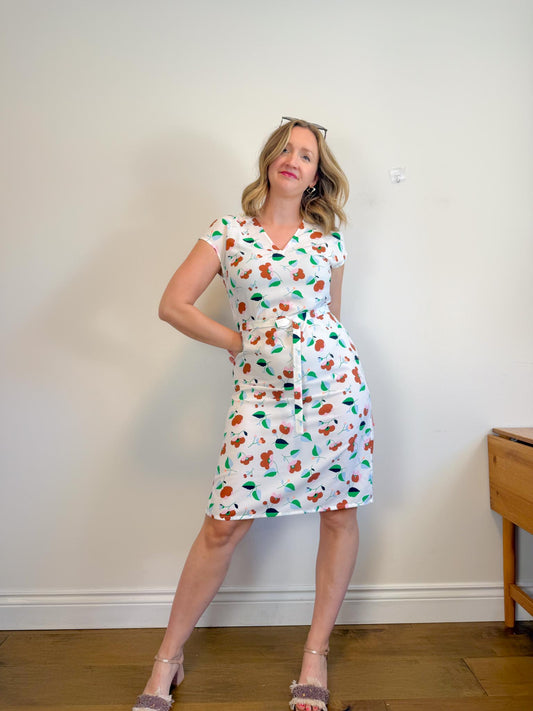 ESSENTIEL ANTWERP Floral Sleeveless Dress in White (Size M/L)
