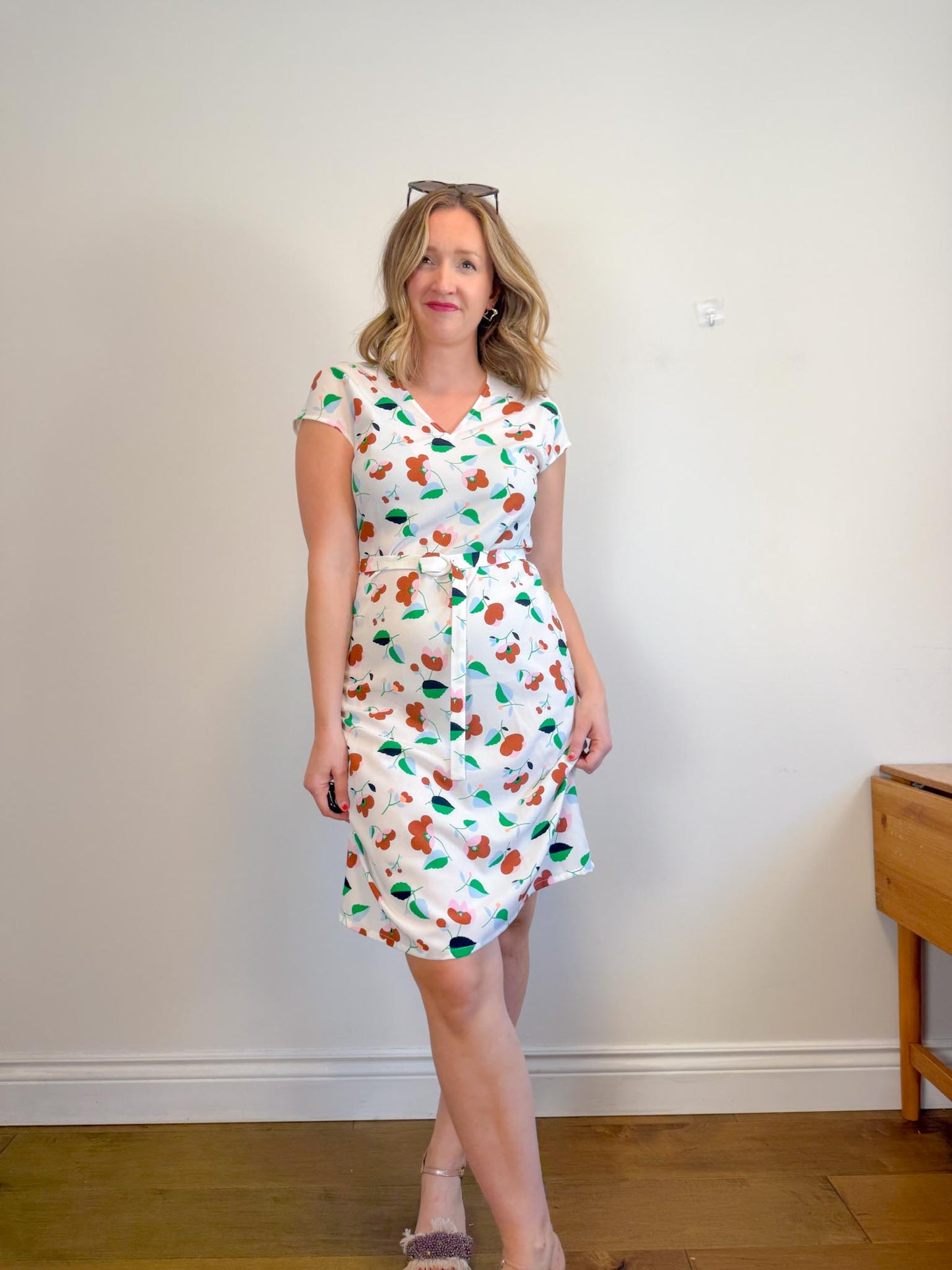 ESSENTIEL ANTWERP Floral Sleeveless Dress in White (Size M/L)