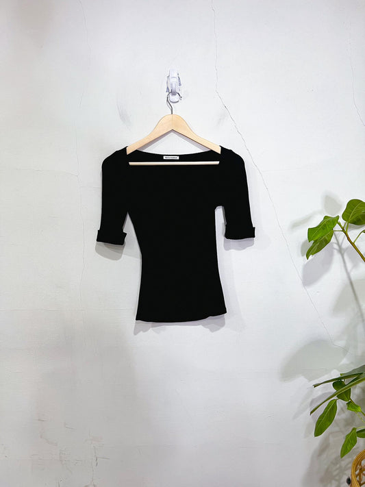 Reformation Ribbed Square Neck T-shirt in Black (Size S)