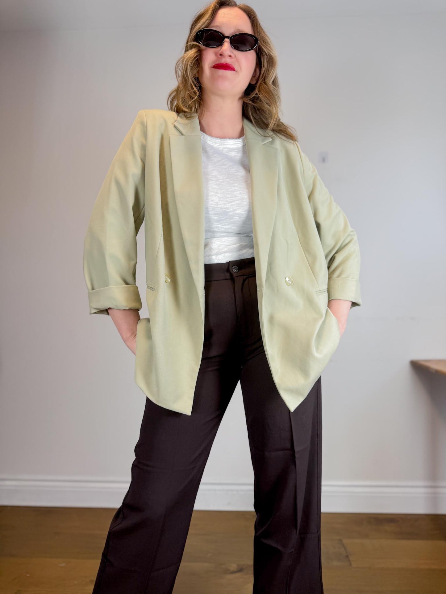 H&M Oversized Blazer in Light Grey Green NWT (Size L)