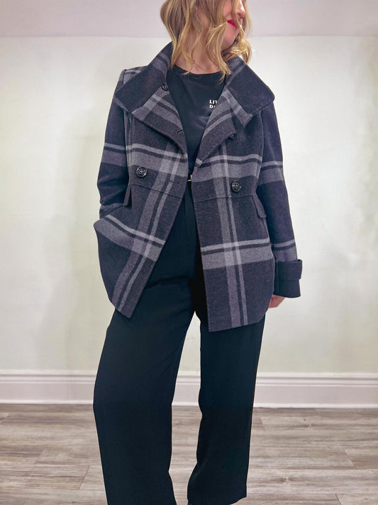 CINZIA ROCCA due Wool & Cashmere Coat in Charcoal Plaid (Size 12)