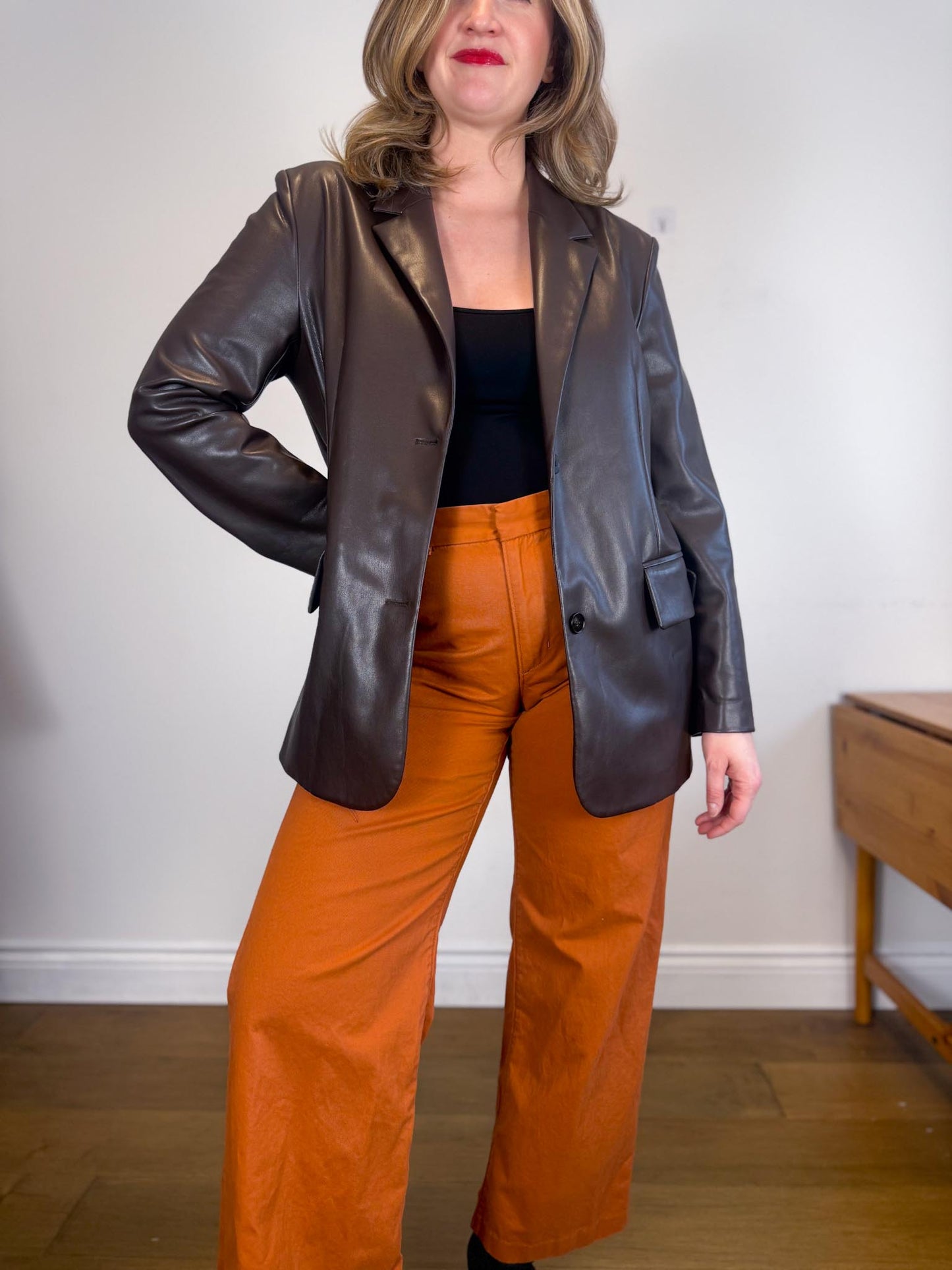 Oak & Fort Faux Leather Jacket in Dark Brown (Size M/L)